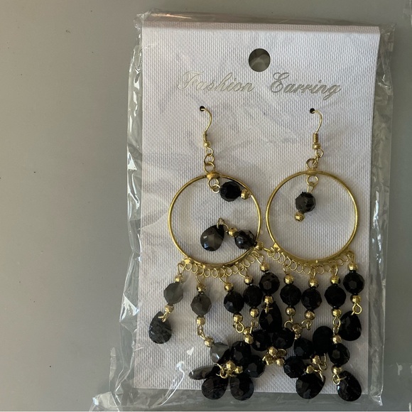 Fashion Jewelry Multicolor Dangle Hoop Earrings — Red, Black, Clear, Peach. 5 PR - Picture 2 of 6